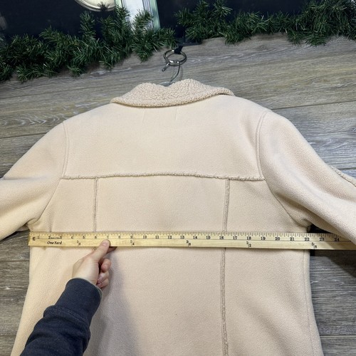 FUDA Coat Size Large Sherpa Line Pea Coat Warm, Cozy, Tan / Beige Button Close - Picture 12 of 15