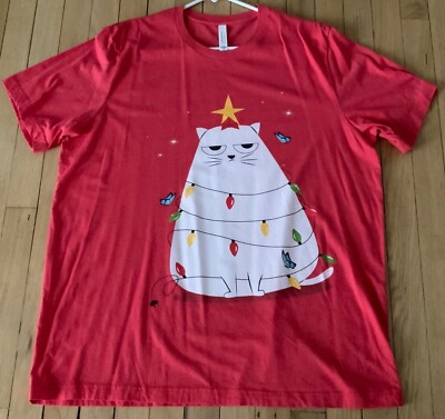 EUC CANVAS WOMENS PLUS SIZE 2XL CAT CHRISTMAS TREE T SHIRT