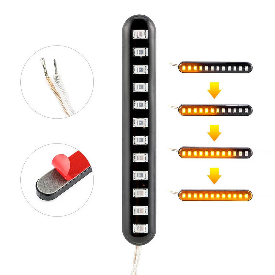 2 Piezas 12 Tiras de Luz de Señal de Giro Trasera para Motocicleta Parpadeo de Agua Fluyente LED Foto 3 de 4