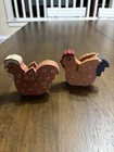 Vintage Lot Of 2 Wooden Figurine Chicken Rooster 3”