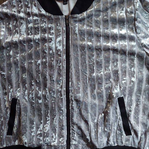 Lularoe Elegant Collection Stevie Silver Velvet Bomber Zip Up Jacket Large - Picture 3 of 6