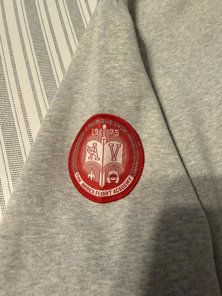 Moletom masculino Avirex zíper completo casual peso pesado lã cinza tamanho M ponto de remendo - Imagem 2 de 4