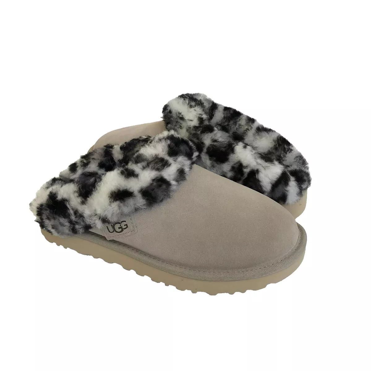 UGG CLUGGETTE LEOPARD GOAT SHEARLING MOCASSIN SLIPPERS US 11 EU