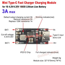 Type-C 5V 3A 3.7V 3.8V 18650 Lithium Li-ion Battery Fast Charging Charger Module