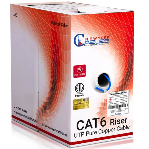 Cat6 Kabel 1000 Fuß CMR massiv bloßes Kupfer UL - ETL aufgeführt 23AWG Bulk Ethernet blau - Bild 1 von 19