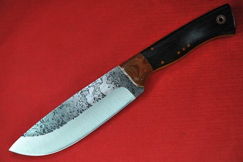 Fiddleback Forge Camp Knife by Andy Roy .20" A2 Steel, Canvas Bolstered Bog Oak