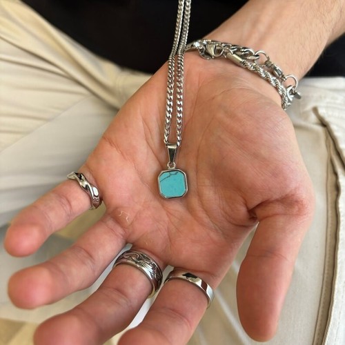 Turquoise Men's Pendant Stackable Minimalist 925 Sterling Silver Jewelry Gift - Picture 3 of 5