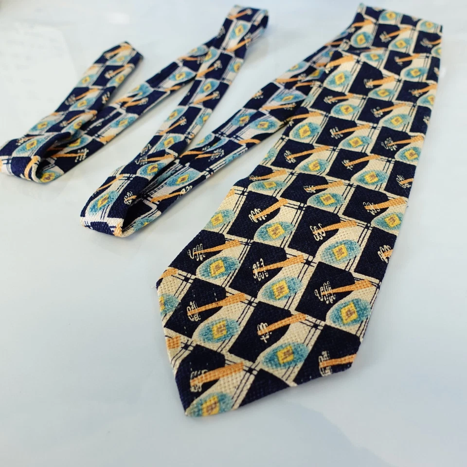 Terno masculino CARVEN gravata de pescoço xadrez azul seda branca designer vívido Paris luxo diversão - Imagem 4 de 4