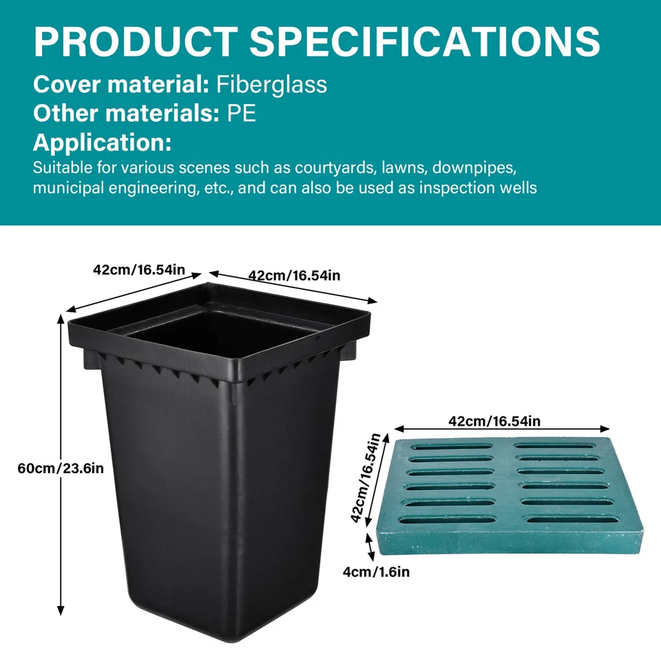 17x17in Catch Basin For Drainage With Fiber Glass Grate Debris Basket Drainage - Image 2 of 4