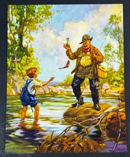 Hy Hintermeister 1930s Fishing Print Man & Boy I'll Tell Her I Caught Em Funny