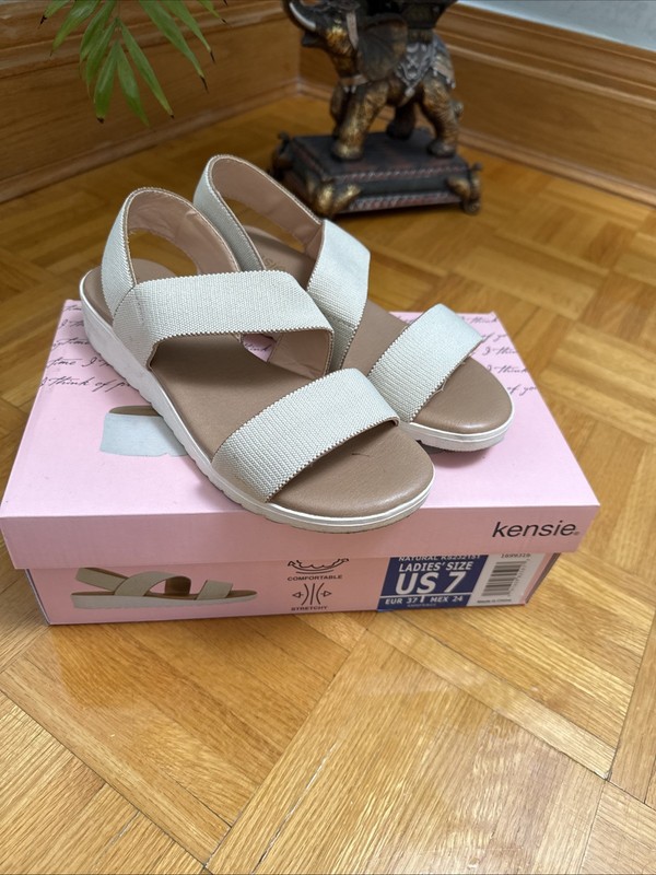 Kensie EMME Comfortable Women's Stretchy Stripy Sandals Natural SIZE 7 In Box