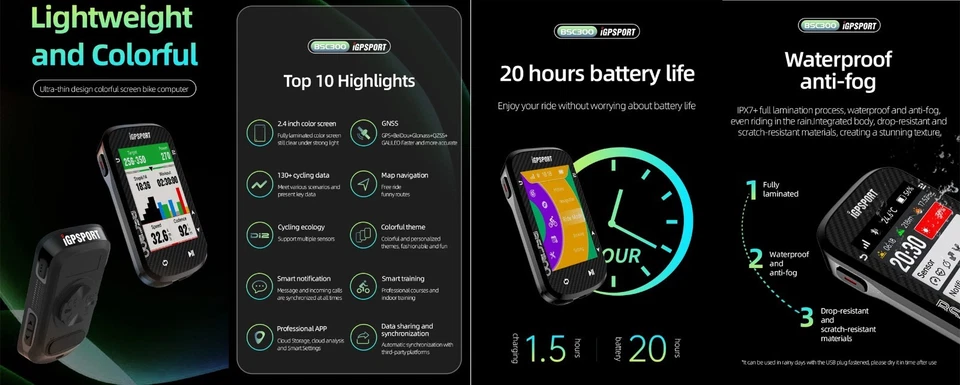 IGPSPORT BSC300 GPS Bicycle Computer IGS Misuratore/sensore di velocità wireless - Immagine 2 di 2