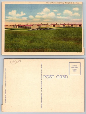 #ad Motor Pool Camp Campbell KY TN Linen Postcard Curteich Art Colortone Military $3.99