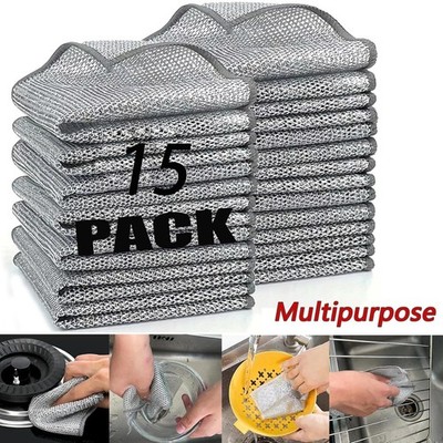 15-pack Anti-Scratch Cleaning Cloth, Wet&Dry Multi-Purpose Wire Cloth.