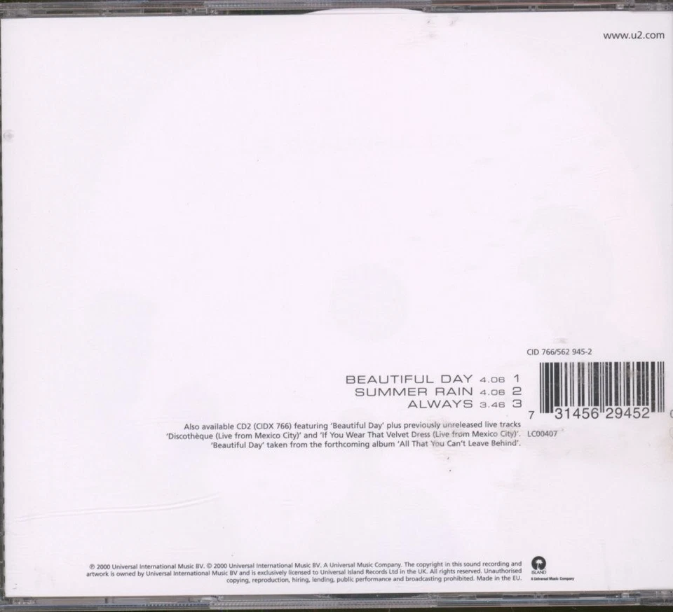 U2 Beautiful Day CD Europa Island 2000 CD. CD1 In Doppelt CD-Hülle. Hat Infos - Bild 2 von 2