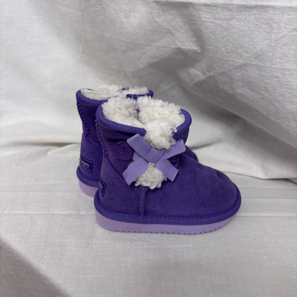 Koolaburra by UGG Kids Purple Suede Faux Fur Victoria Mini Winter Boots w/Bows 4 - Image 3 of 4