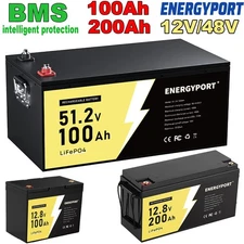 12V/48V 100Ah 200Ah LiFePO4 Lithium Battery BMS Deep Cycle For Solar Off-grid RV