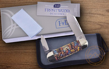 Frostwood Design Canoe Pocket Knife Mirror Stainless Steel Blades Bone Handle