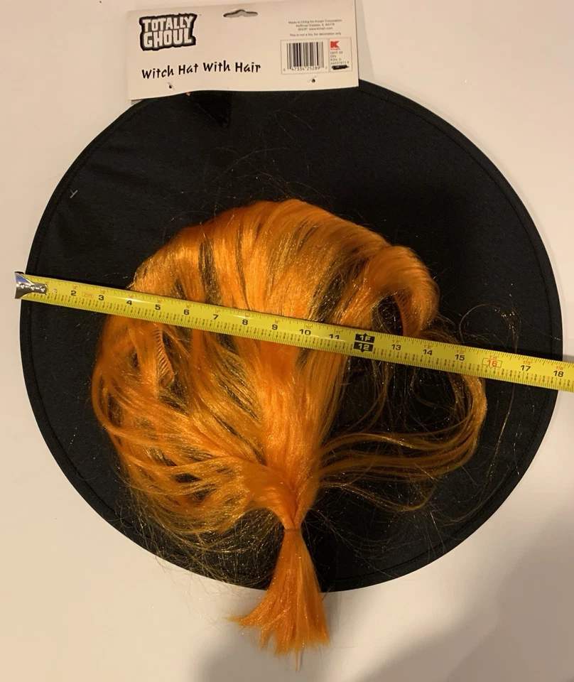Vintage Totally Ghoul Witch Hat With Hair Orange and Black 18” - Image 3 of 4