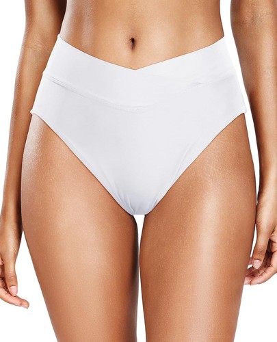 Holipick High Waisted Bikini Bottoms - V Cut Bathing Suit Bottom L A2 White