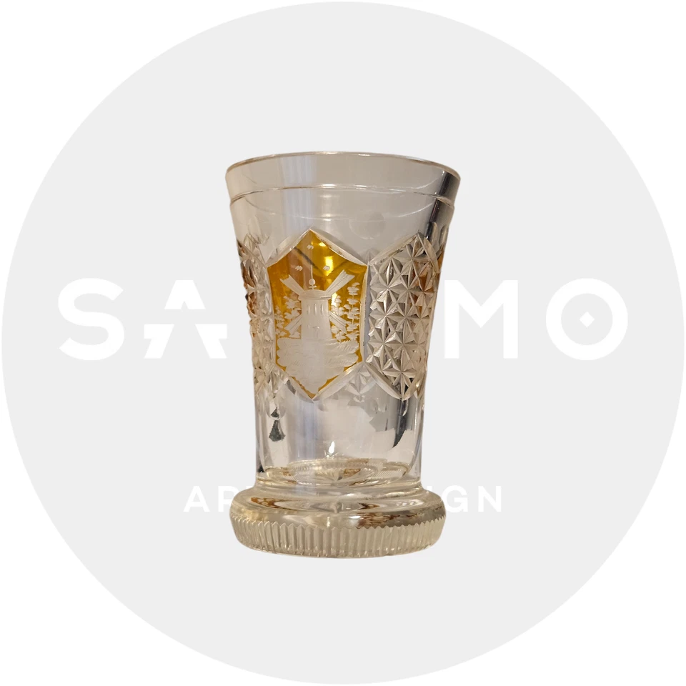 Gobelet en cristal de Bohême XIXe décor monuments taillé – vase ancien verre - Photo 3/4