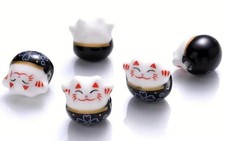 Ceramic Dark Coffee Lucky Cat Beads Lot Of 4 PC A1