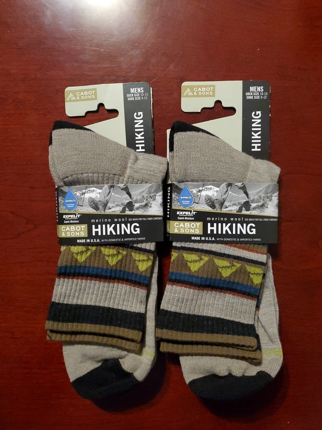 NEW 2 Pairs Men's Cabot & Sons Merino Wool Hiking 1/4 Crew Socks USA NWT