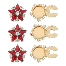 Rhinestone Buttons Cover, 6Pcs Star Flowers Button Cover, Red(Gold Tone)