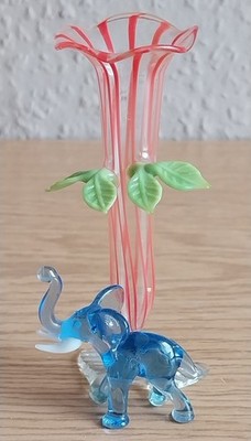 Art Deco Lauscha Bimini Fadenglas Lauschaer Tischvase Elefant mit Vase RARITÄT 
