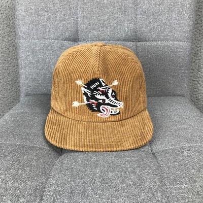 Stuntin Wolf Head Hat Cap Snap Back One Size Brown Mens Corduroy Logo Patch