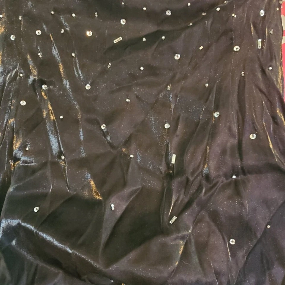 Vintage Y2K Jump Gothic Maxi Ruffle Sequin Sparkle Prom Dress Black and White - Image 4 of 4