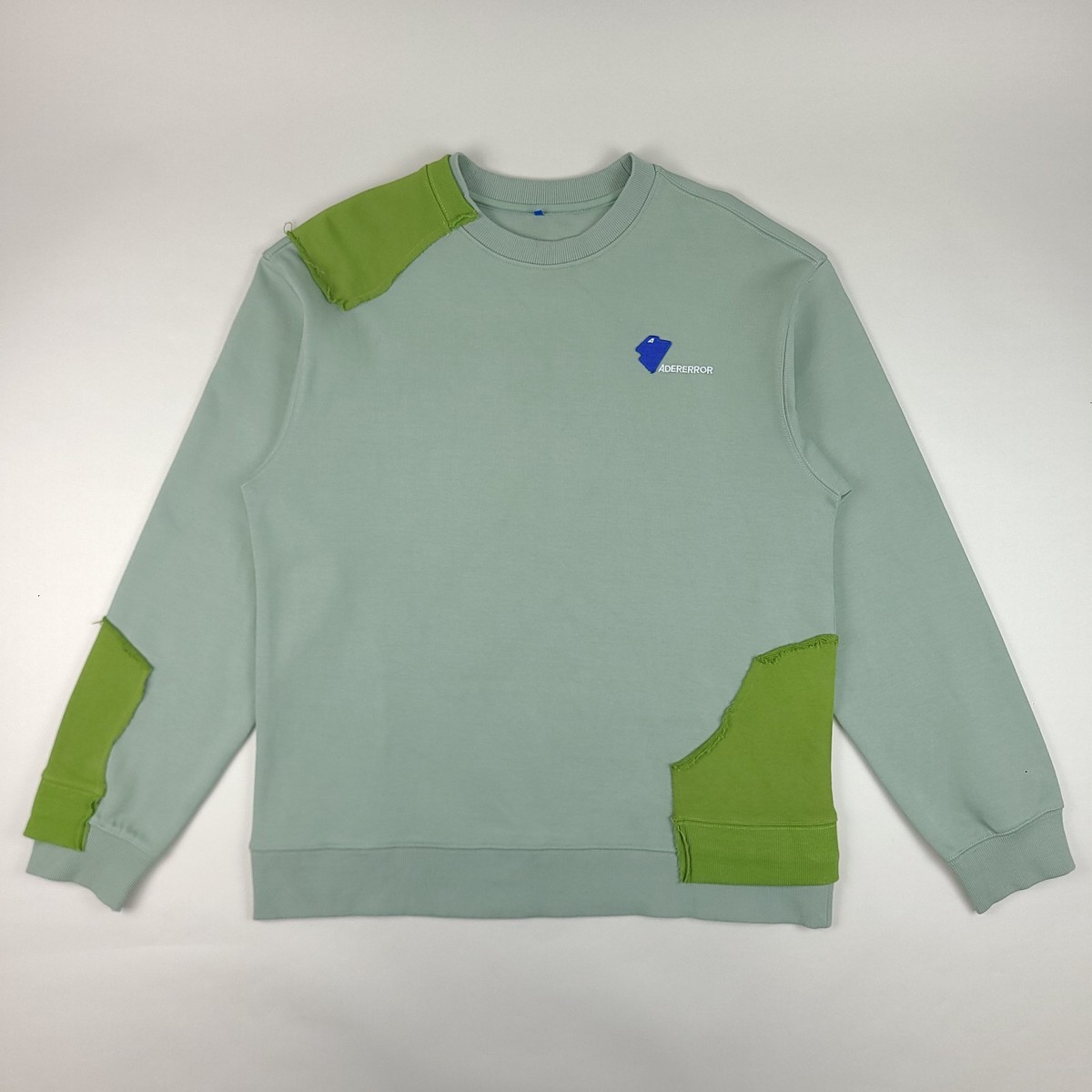 Ader Error Sweatshirt Mens A1 Green Patchwork Crewneck Pullover | eBay