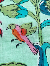 Indian Cotton Green Floral Dressmaking, Sewing Running Cotton Fabric 7 Yards AU