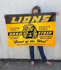 Large Lions Drag Strip Banner  gas guys, racing NHRA fan man cave or garage art