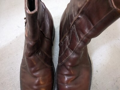 Vintage Sears Side Zip Boots Brown Leather Men 8.5 D Leather Shoes