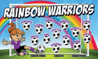 Rainbow Warriors - Soccer Team Banner - (3ft x5ft) Your Team Name