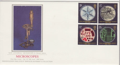 GB Stamps First Day Cover Sotheby's Silk Painting Microscopical Society 1989