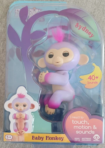 WowWee Fingerlings Baby Monkey Interactive Toy Pet Sydney Purple/Pink 40+ Sounds