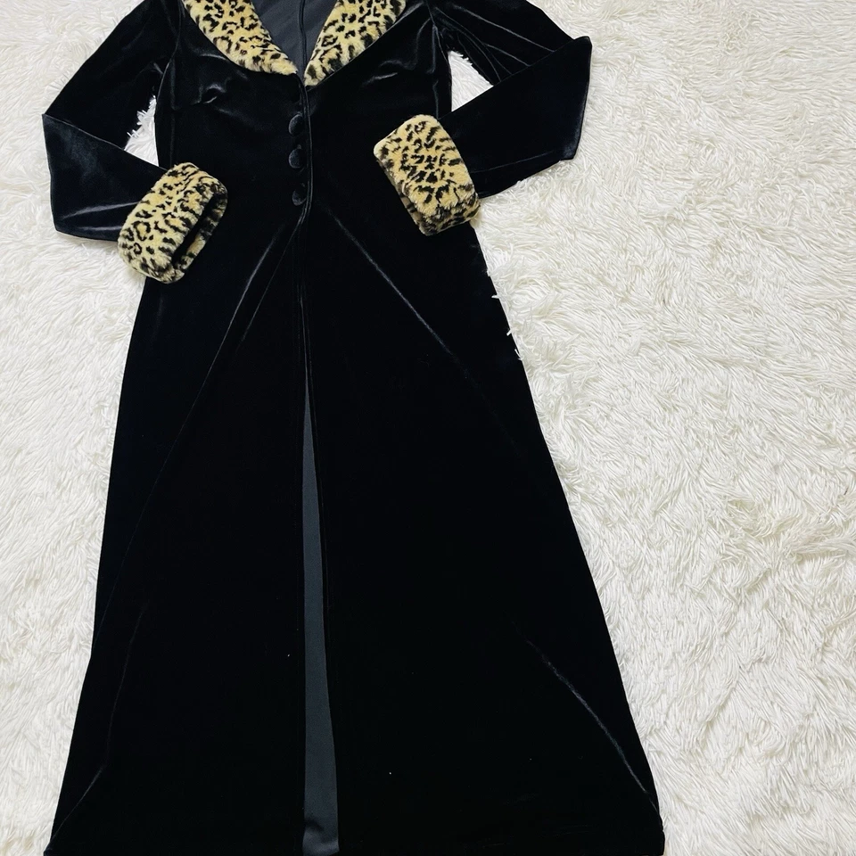 Vintage Charlotte Russe Top Women Medium Black Faux Fur Trim Button Duster M - Image 3 of 4