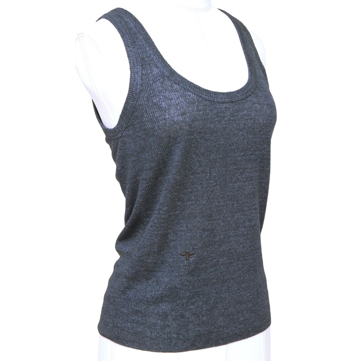 CHRISTIAN DIOR Sleeveless Sweater Knit Top Tank Navy Blue Ribbed