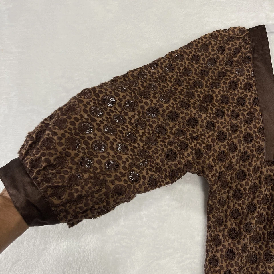 Nuevo con etiquetas Vestido Catherine Malandrino Talla 2 Marrón Encaje Mezcla Seda Forrado Romántico Casa de Campo Foto 3 de 4