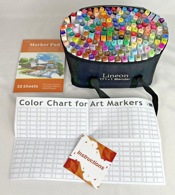 LineOn 172 Colors Alcohol-Based Dual Tip Art Markers w/ case/pad/blender - NEW*