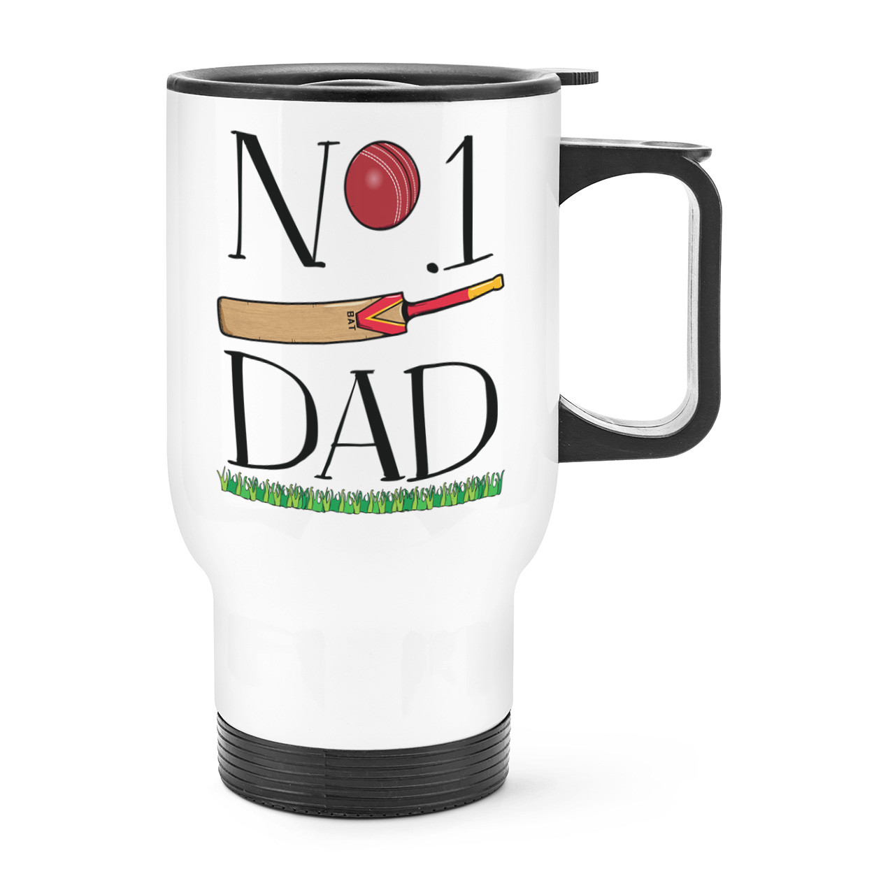 No.1 Dad Cricket Travel Mug Cup With Handle - Funny Father's Day Present Sport