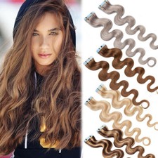 Gewellt Glatt Tape in Extensions Remy Echthaar DICK Haarverlängerung Skin Weft H
