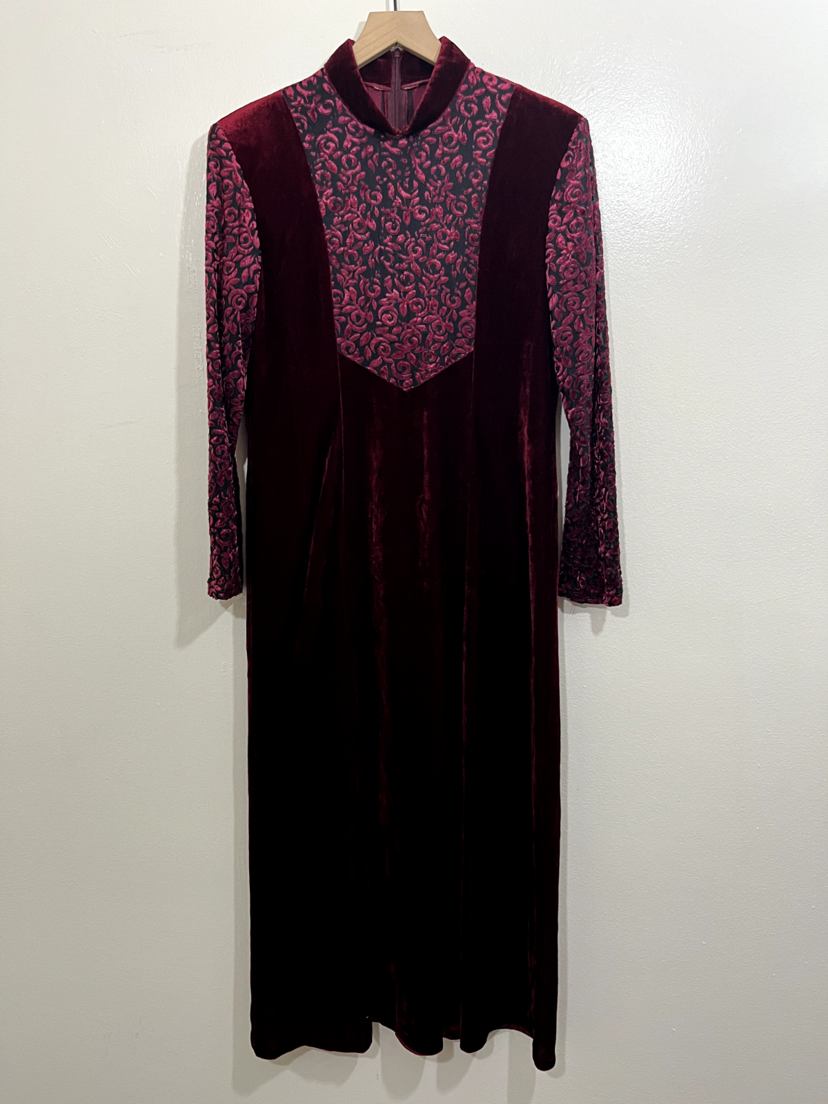 Women Maxi Dress Burnout Velvet 90s Romantic Whimsigoth Witchy Victorian Y2K Red-image