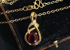Vintage Style Red Gemstone And White Zircon Necklace 18K Gold Plated