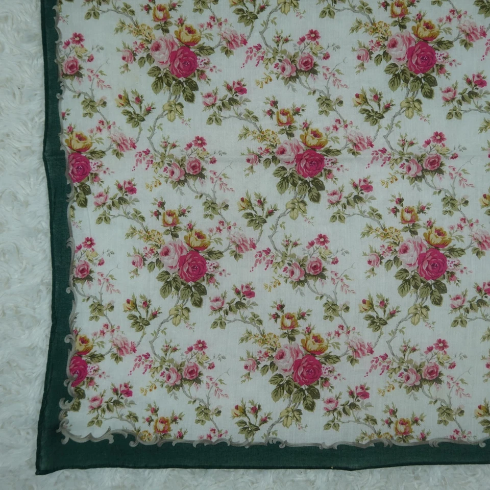 N544 CHRISTIAN DIOR Verde Flor Algodón Bufanda Bufandas Bolsillo Cuadrado 17.5"X17.5" Foto 4 de 4