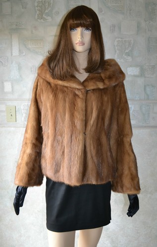 Genuine Pastel MINK Fur Cropped JACKET, Light Brown, size M, real fur - Picture 6 of 12