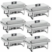 6PCS Stainless Steel Chafing Dish Buffet Trays Chafer Dish Set Kitchenware 8QT
