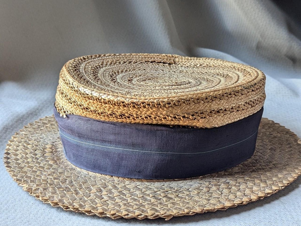 antique 1900s victorian STRAW top hat BOATER woven (56